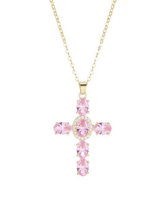 Elvira Diamond Pink Cross Necklace