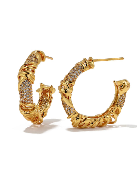 Twisted Knit Wrap C-shaped Earrings Gold