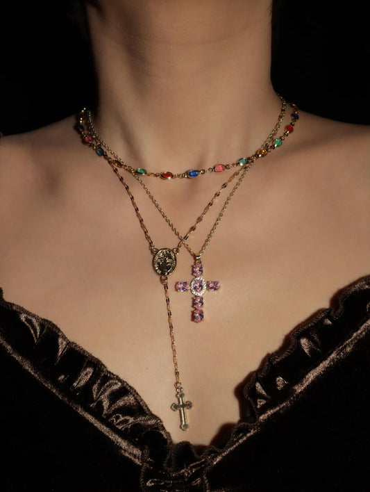 Elvira Diamond Pink Cross Necklace
