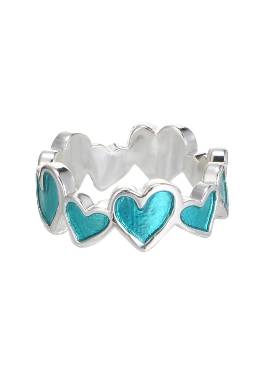 Blue Love Adjustable Silver Ring