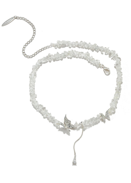 Butterfly Teardrop Zircon Pendant with Crystal Stone Necklace Silver