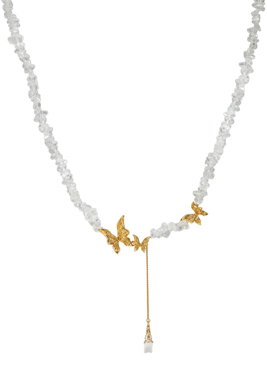 Butterfly Teardrop Zircon Pendant with Crystal Stone Necklace Gold