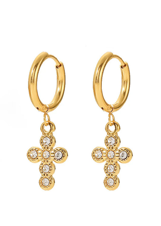 Cross Diamond Huggies Earrings