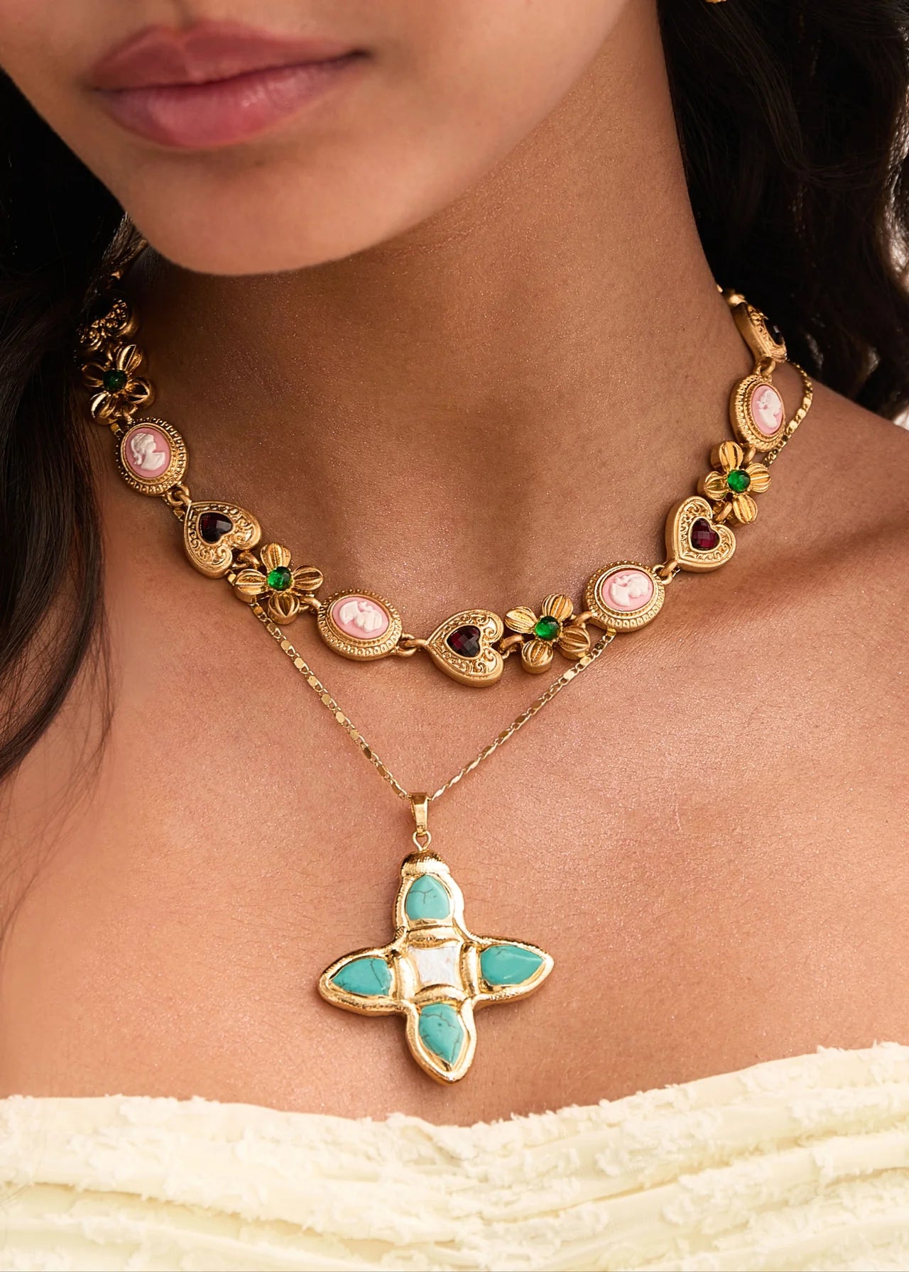 Celestial Stone Cross Necklace