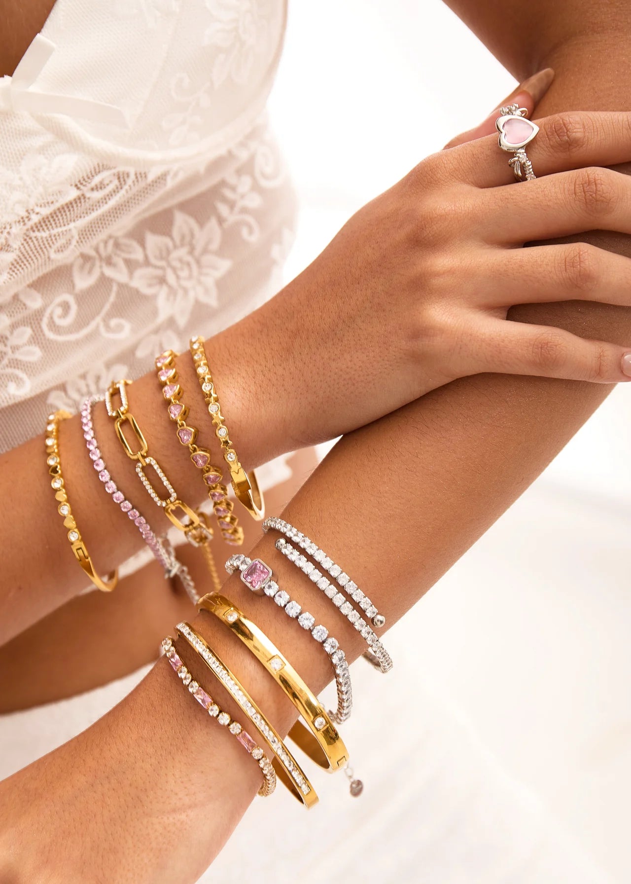 Pink Glittering Golden Bracelet