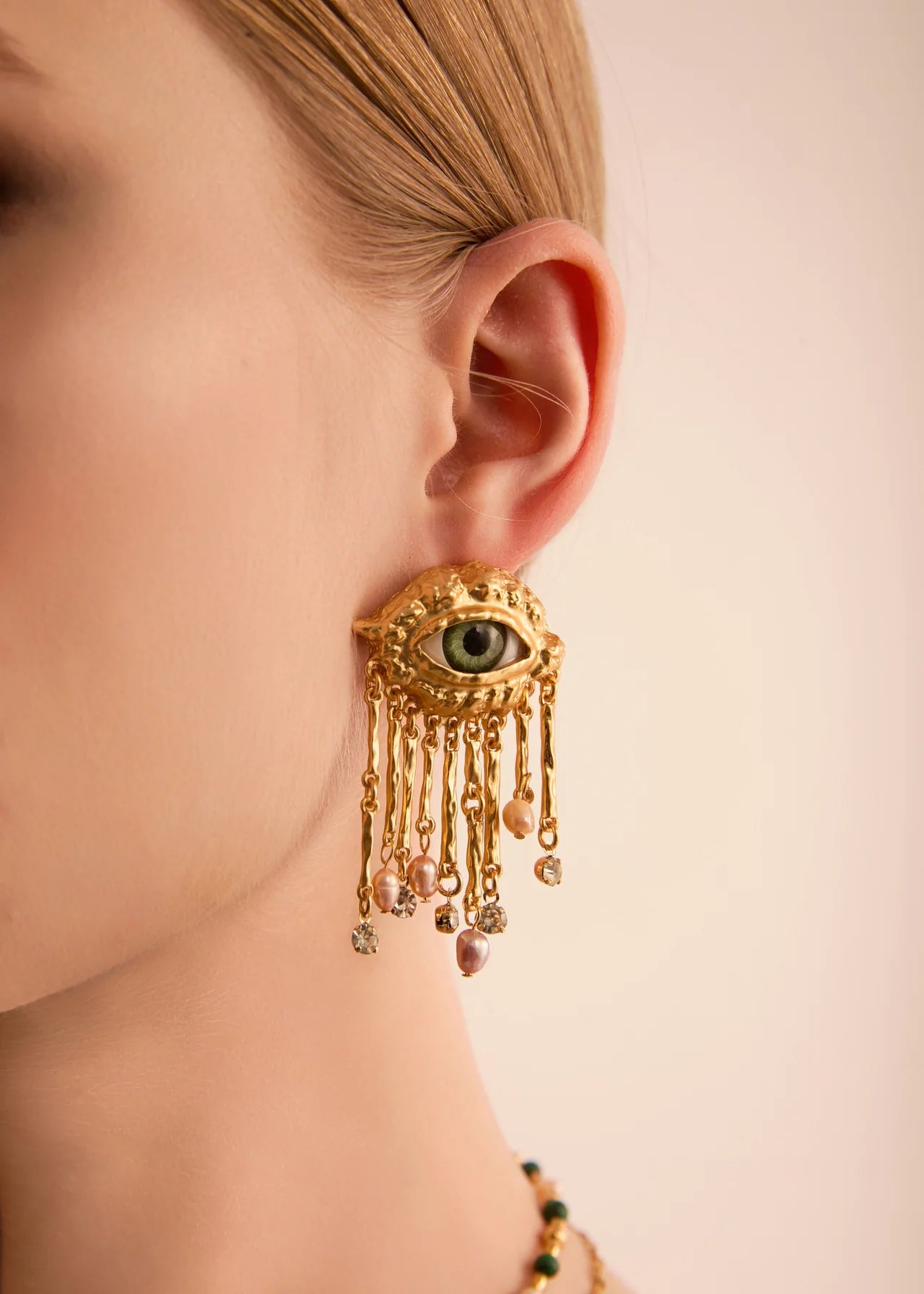 Crying Out Pearls Golden Eyes Earrings