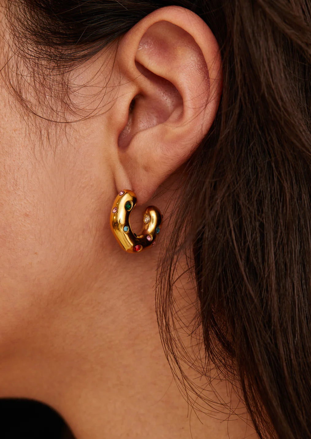 Colored Stone Golden Circle Earrings