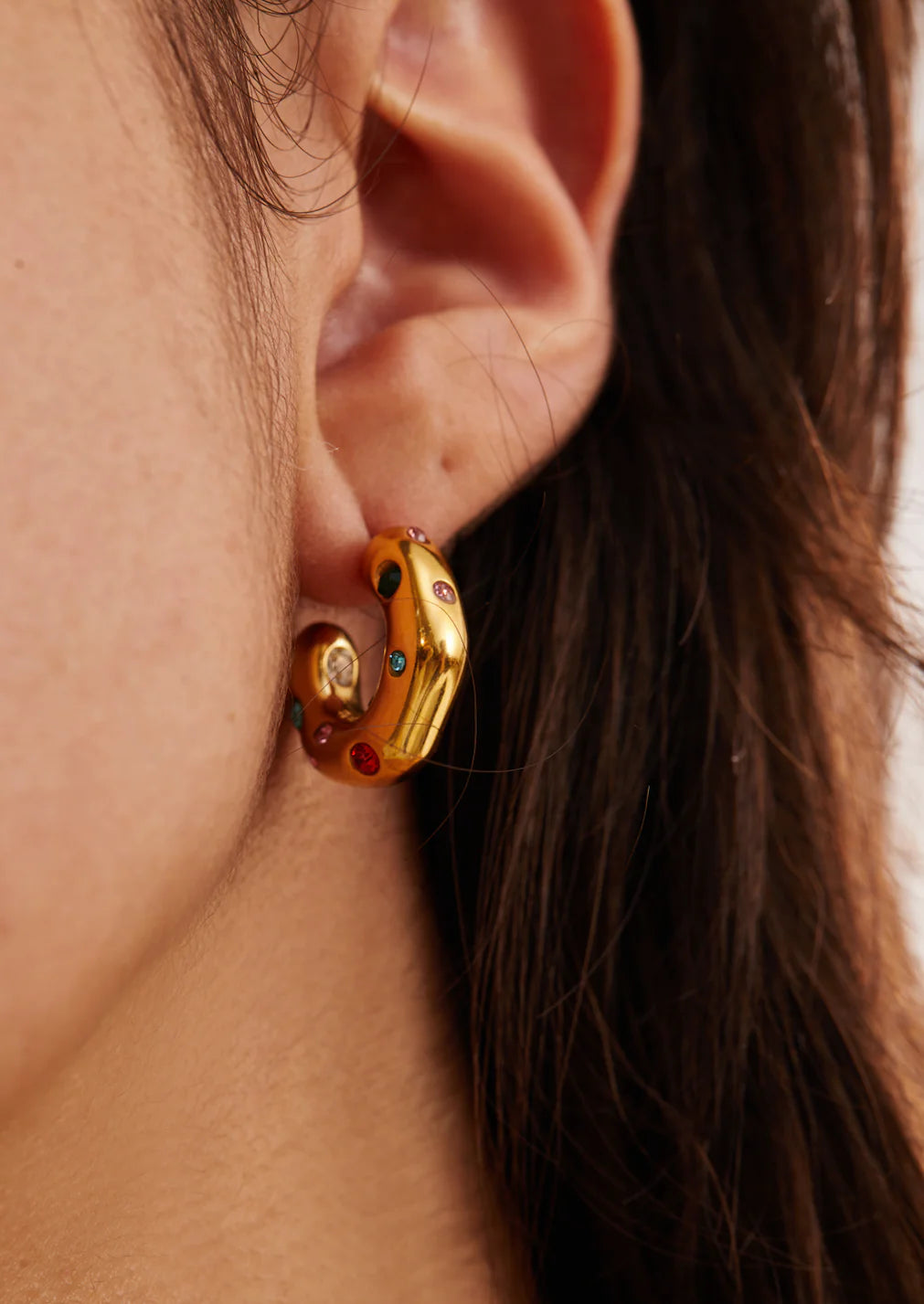 Colored Stone Golden Circle Earrings