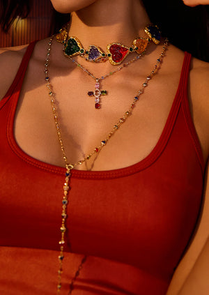 Michelle Colorful Hearts Love Golden XL Long Necklace