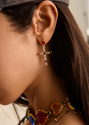 Amour Colorful Love Cross Earrings