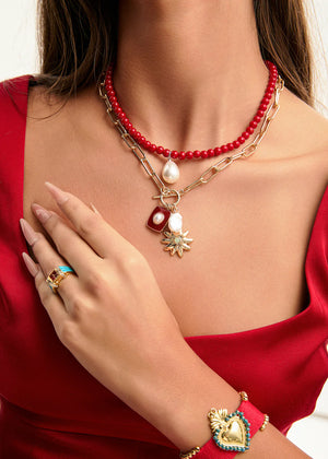 Sun Pearl Red Golden Necklace