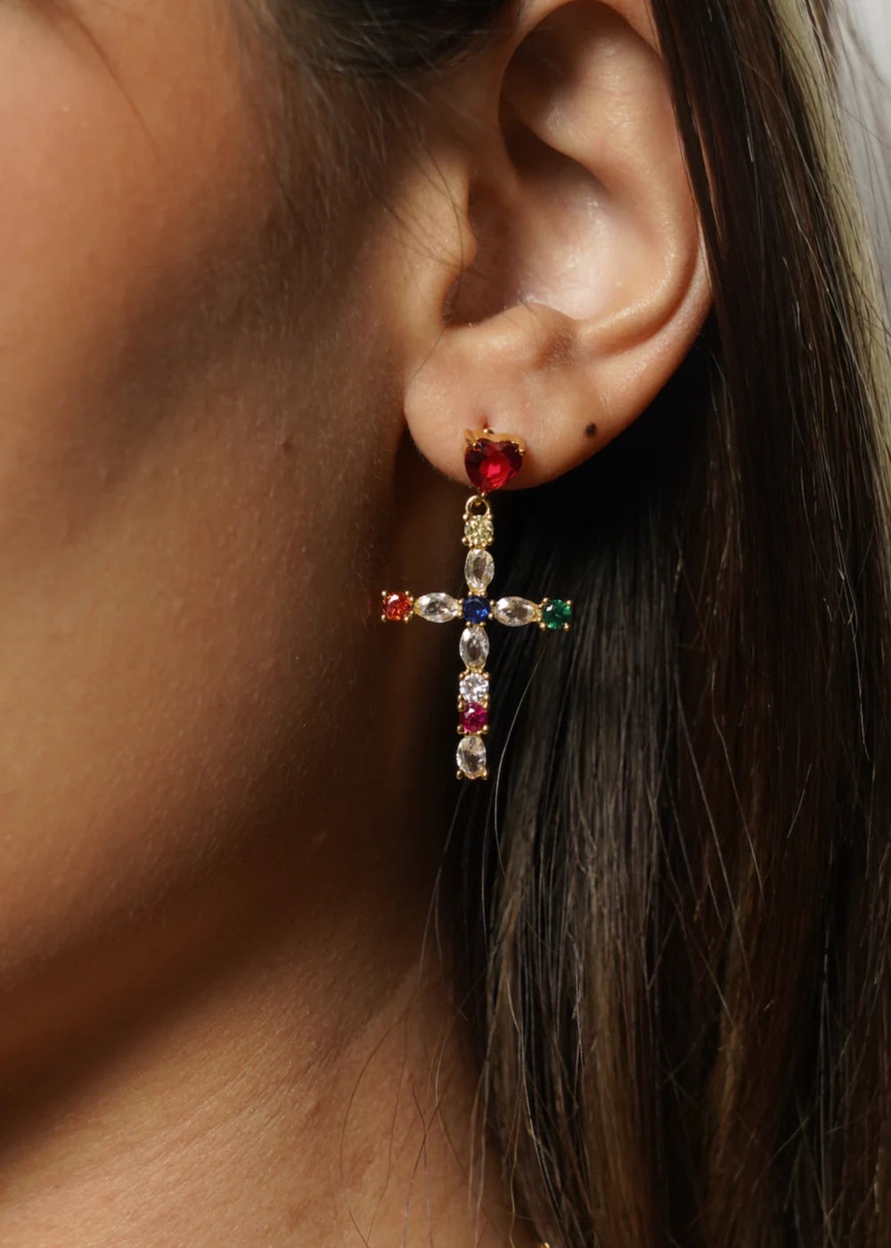 Amour Colorful Love Cross Earrings