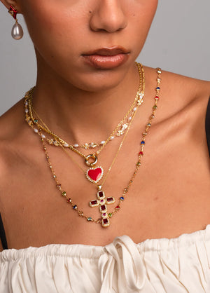 Michelle Colorful Hearts Love Golden XL Long Necklace