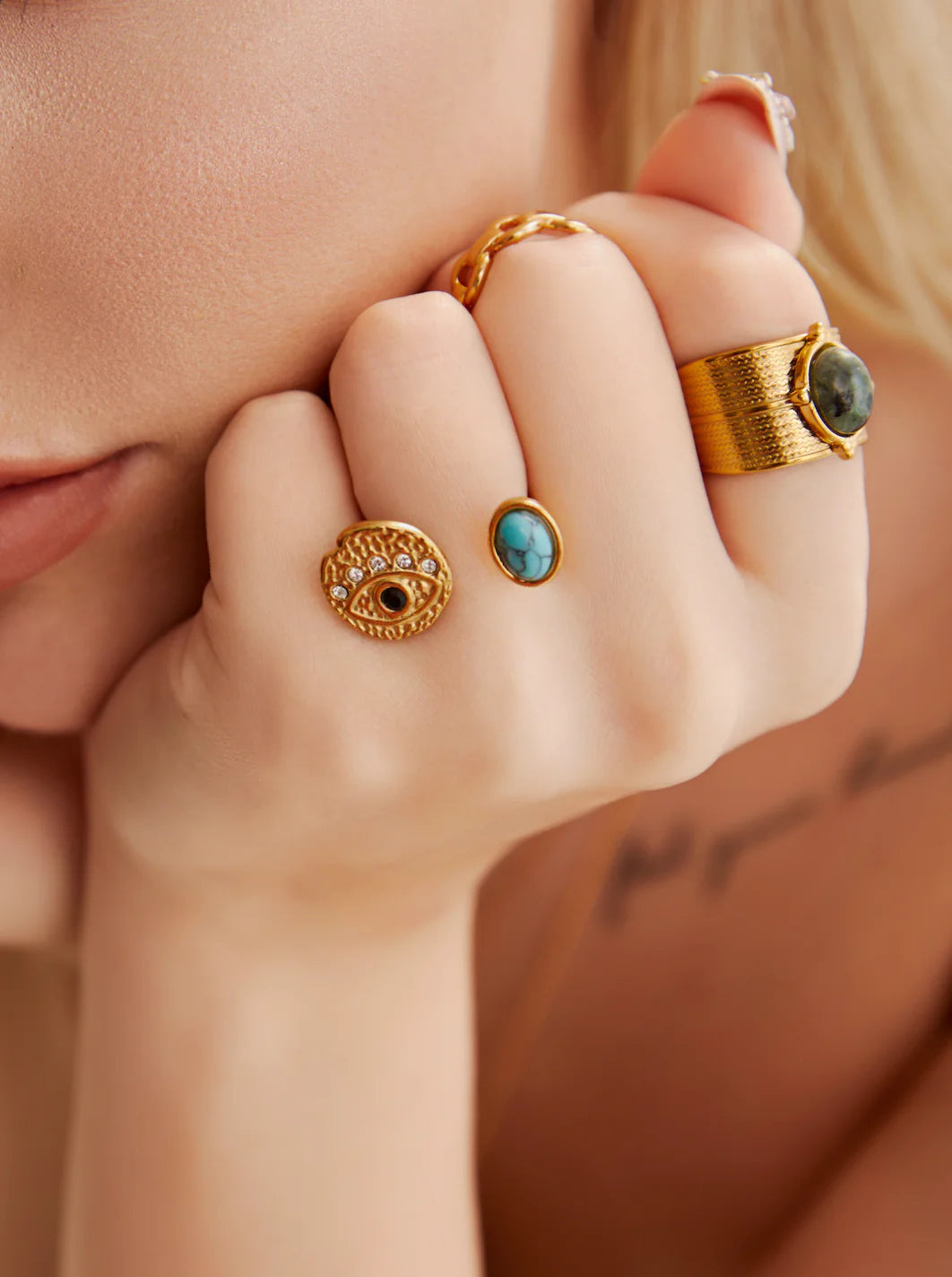 Eye Turquoise Stone Golden Ring