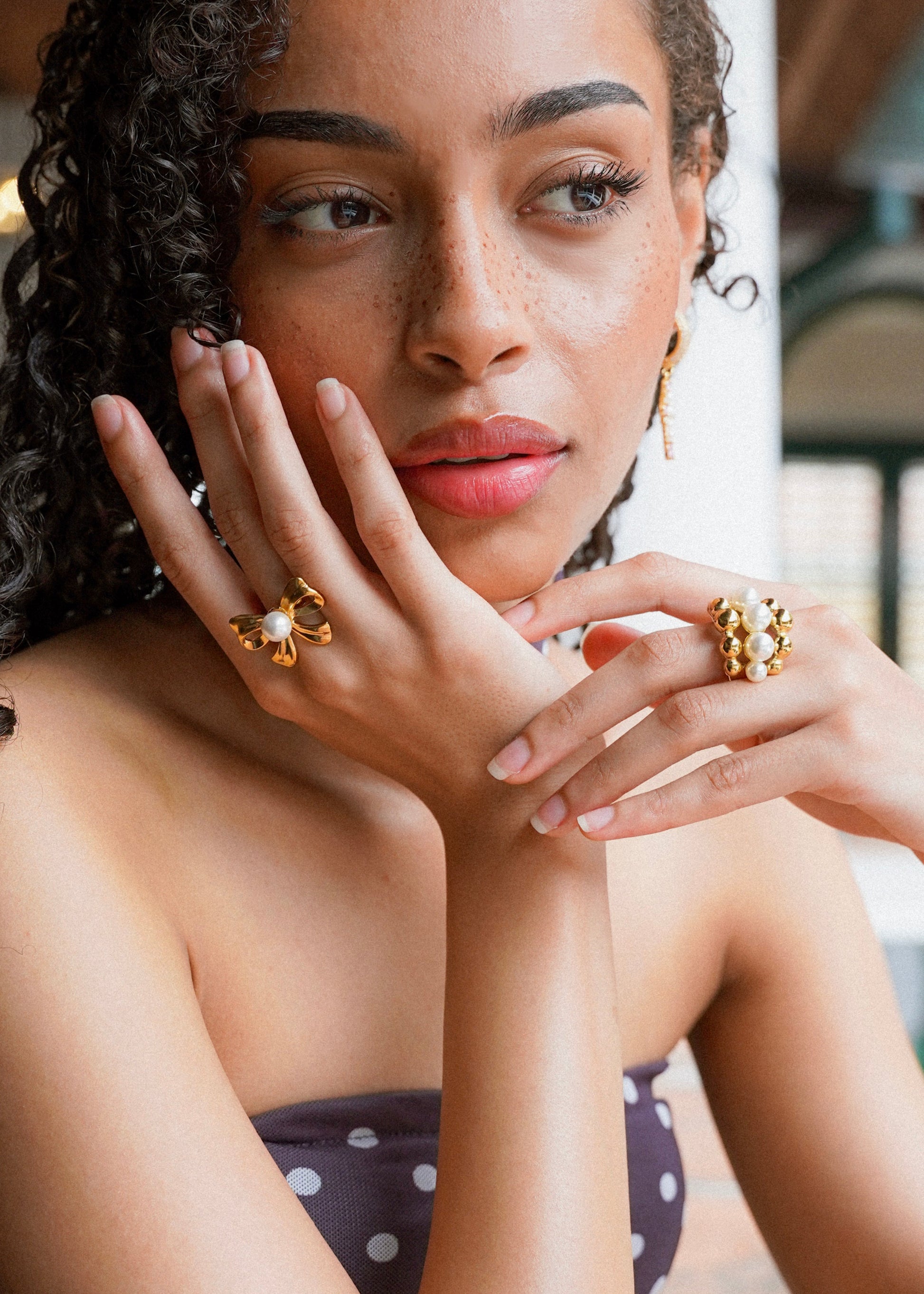 Golden Pearl Bow Ring