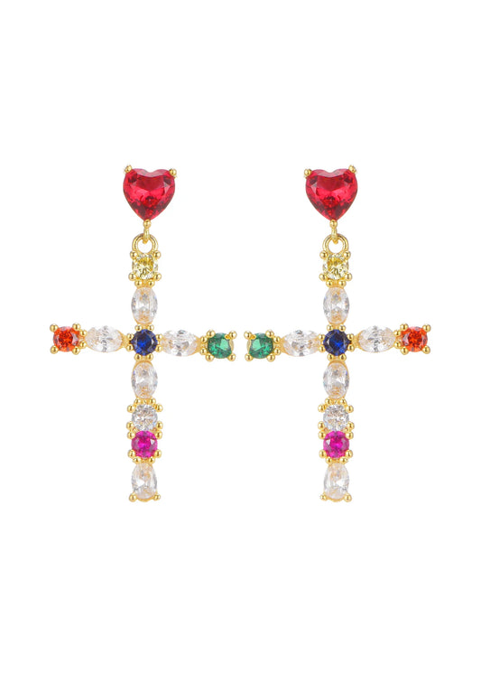 Amour Colorful Love Cross Earrings