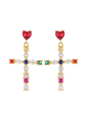 Amour Colorful Love Cross Earrings