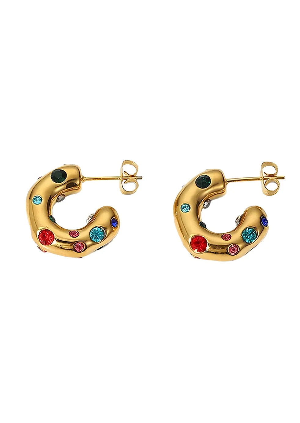 Colored Stone Golden Circle Earrings