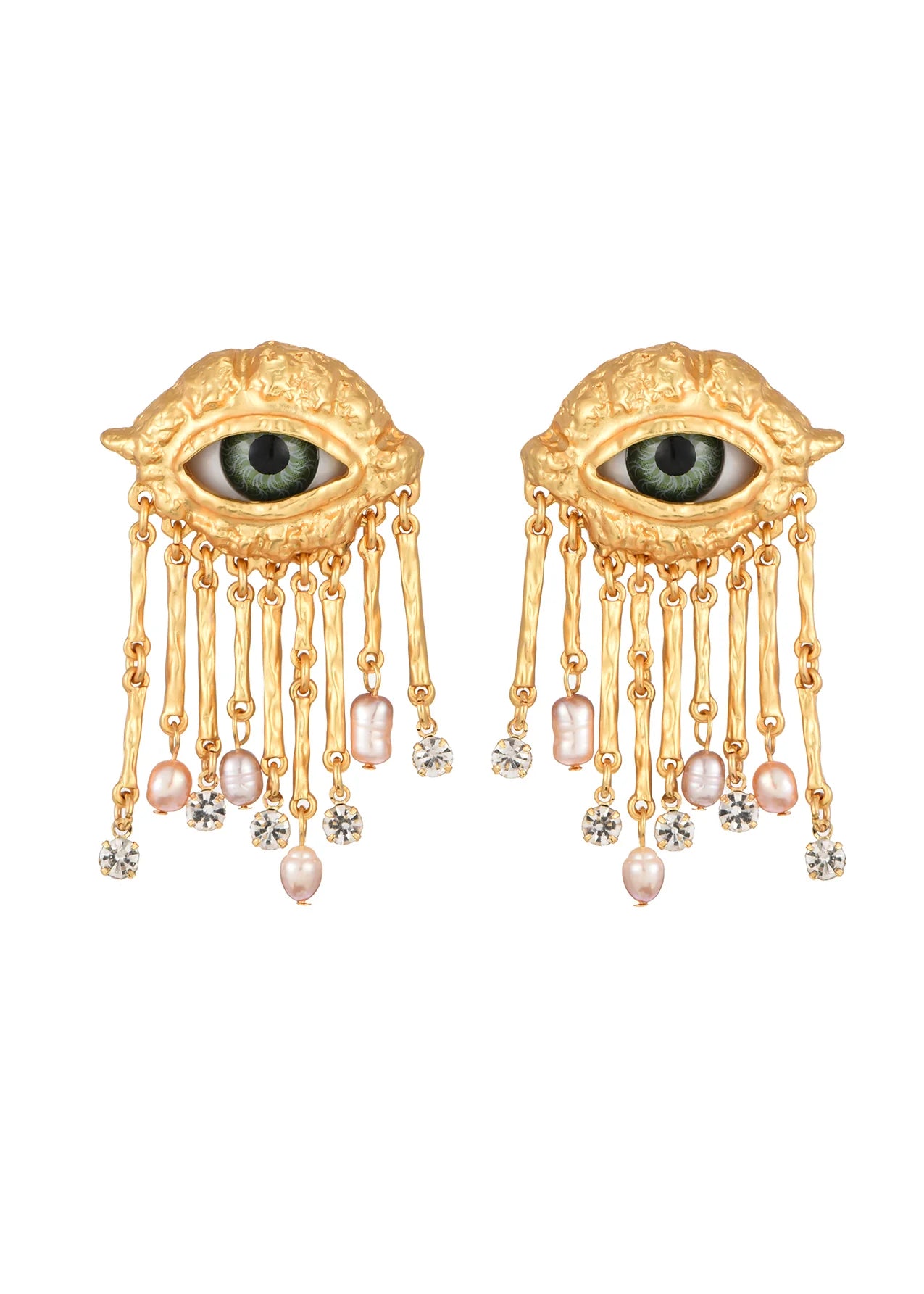 Crying Out Pearls Golden Eyes Earrings