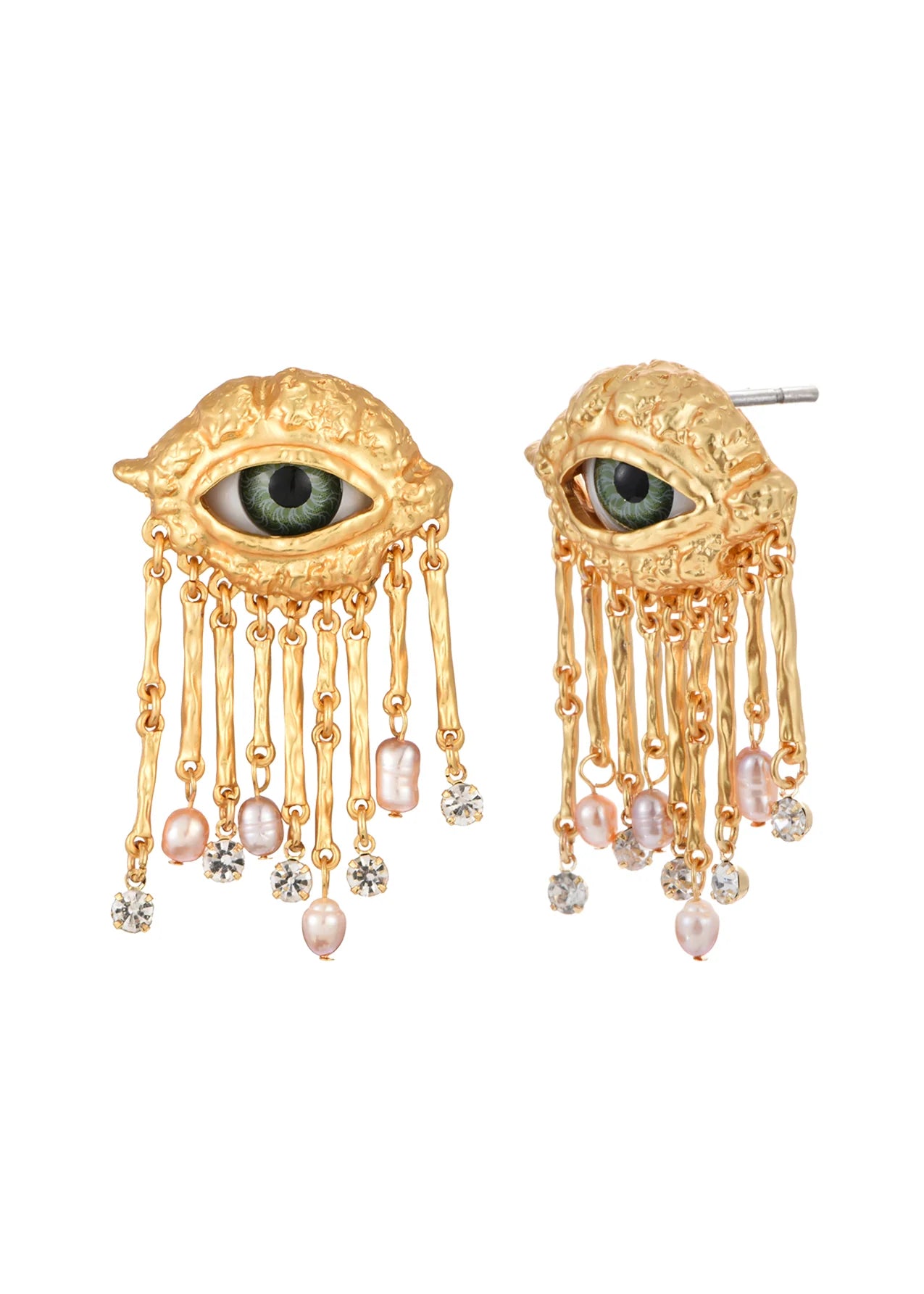 Crying Out Pearls Golden Eyes Earrings