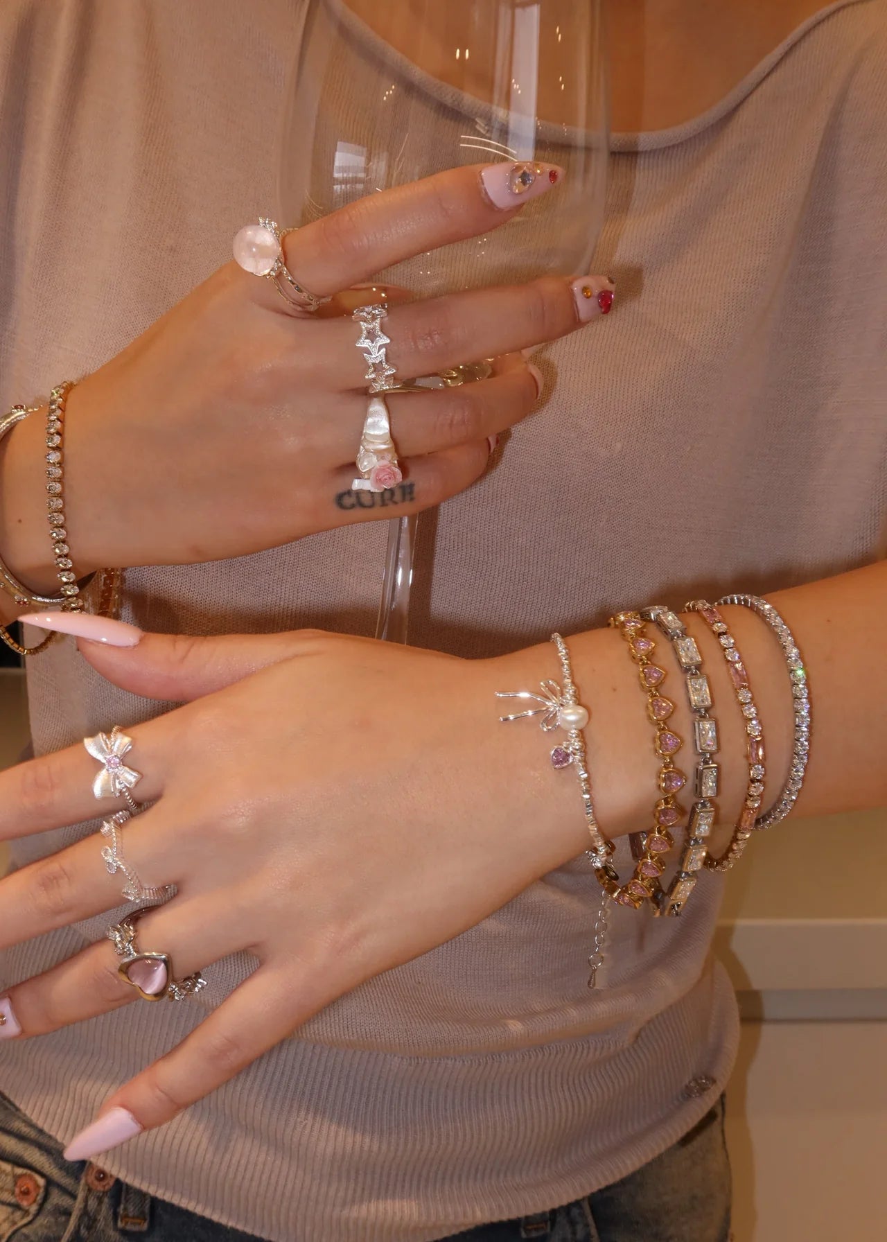 Pink Glittering Golden Bracelet