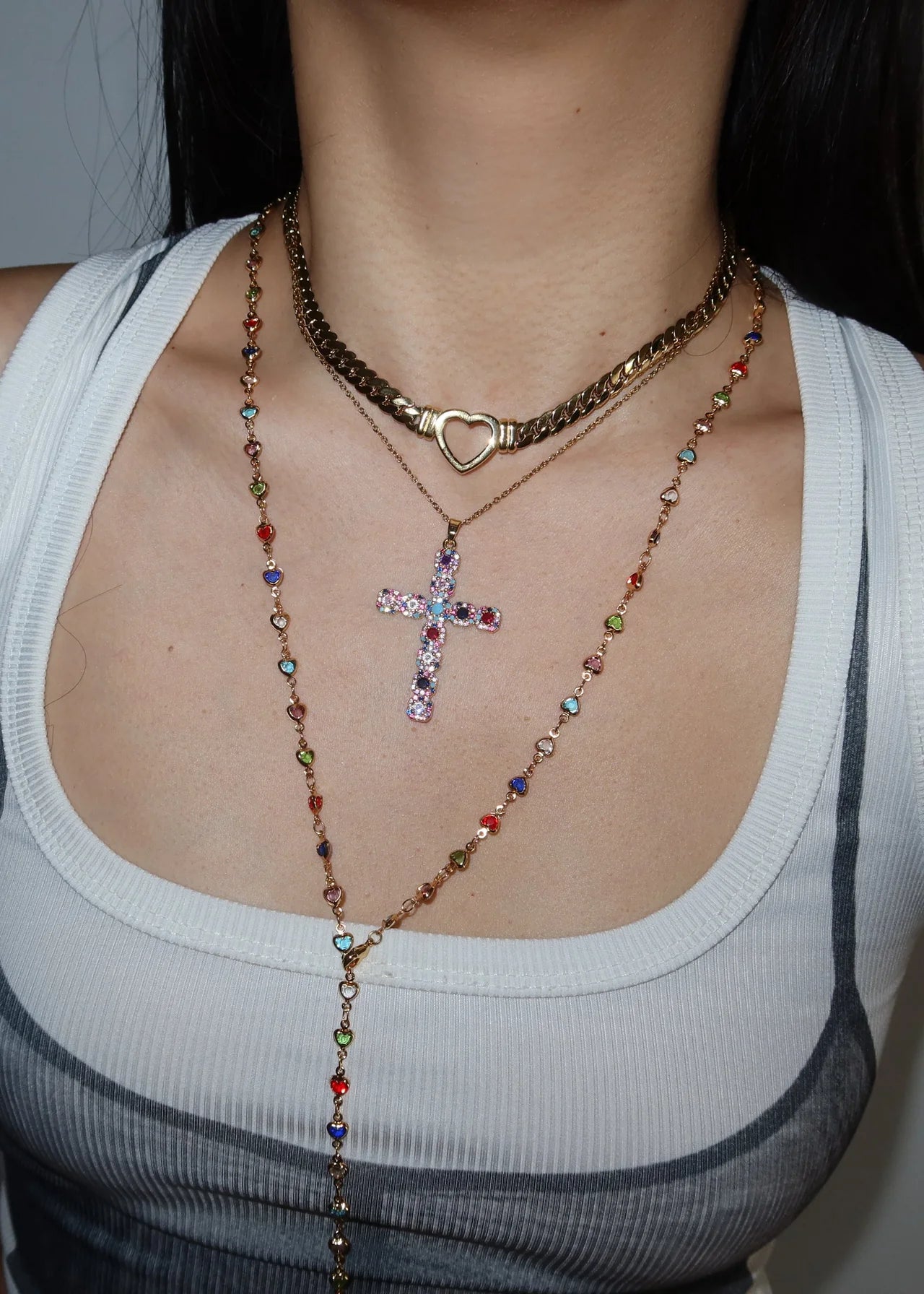 Michelle Colorful Hearts Love Golden XL Long Necklace