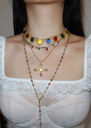 Michelle Colorful Hearts Love Golden XL Long Necklace