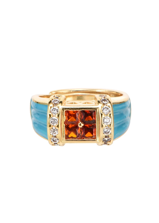 Glittering Orange Blue Vintage Ring