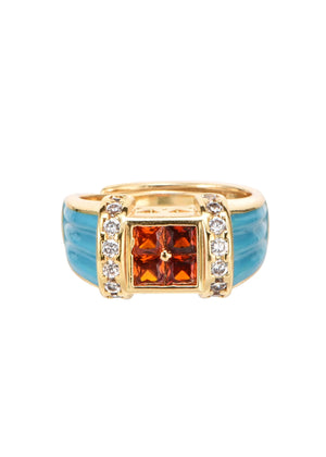 Glittering Orange Blue Vintage Ring