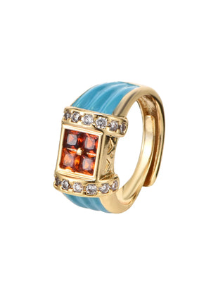 Glittering Orange Blue Vintage Ring