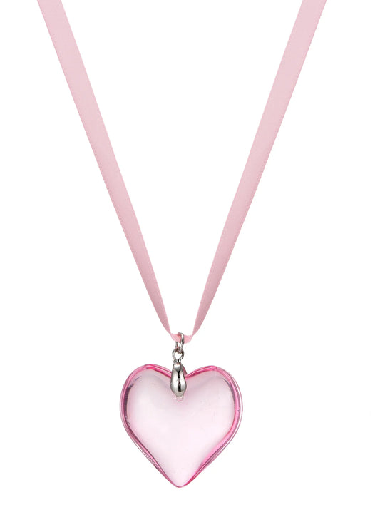 Pink Velvet Bowknot Heart Necklace