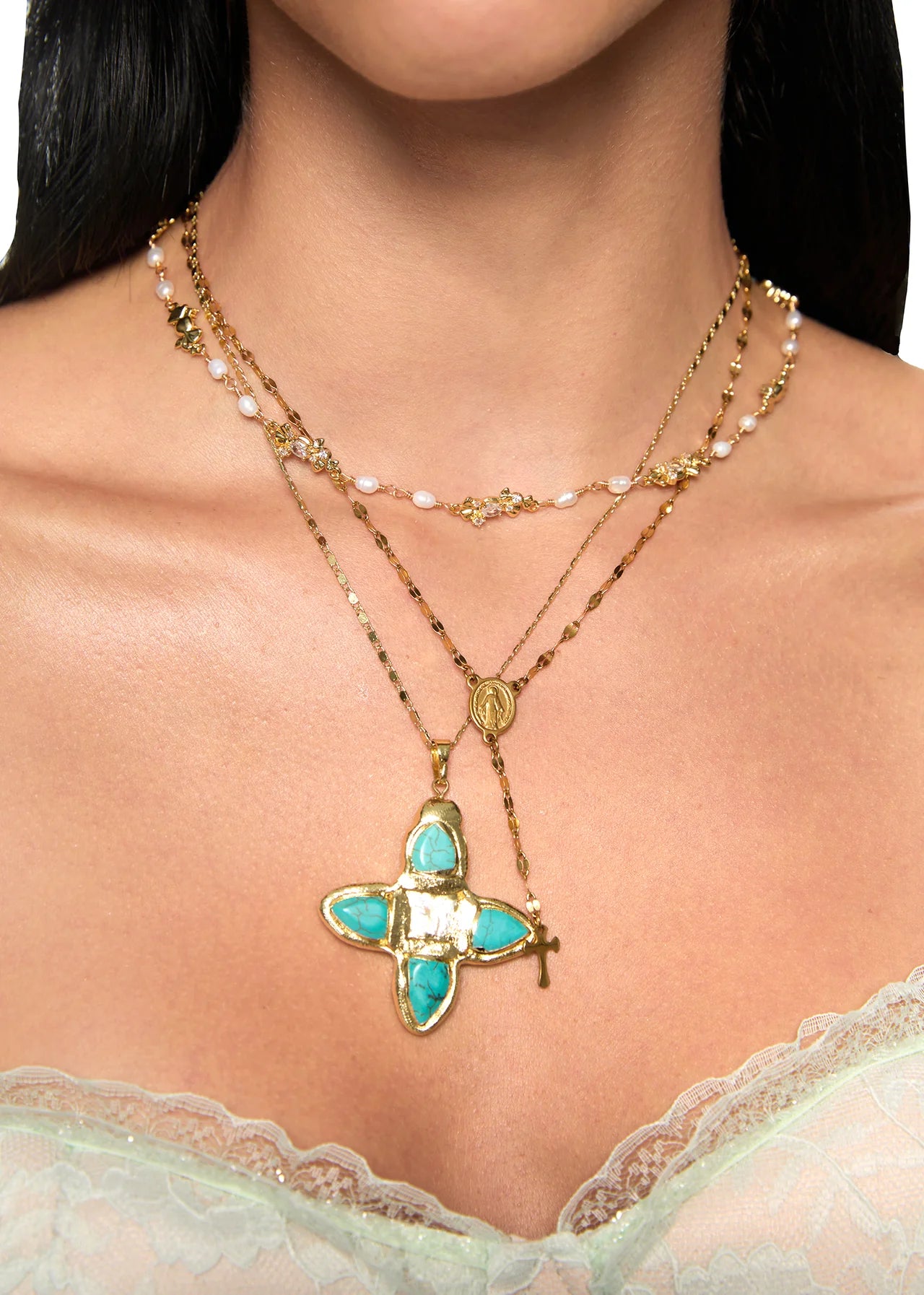 Celestial Stone Cross Necklace