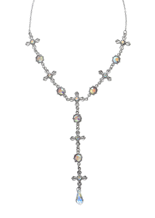 Meer Glittering Cross Silver Lariat Necklace