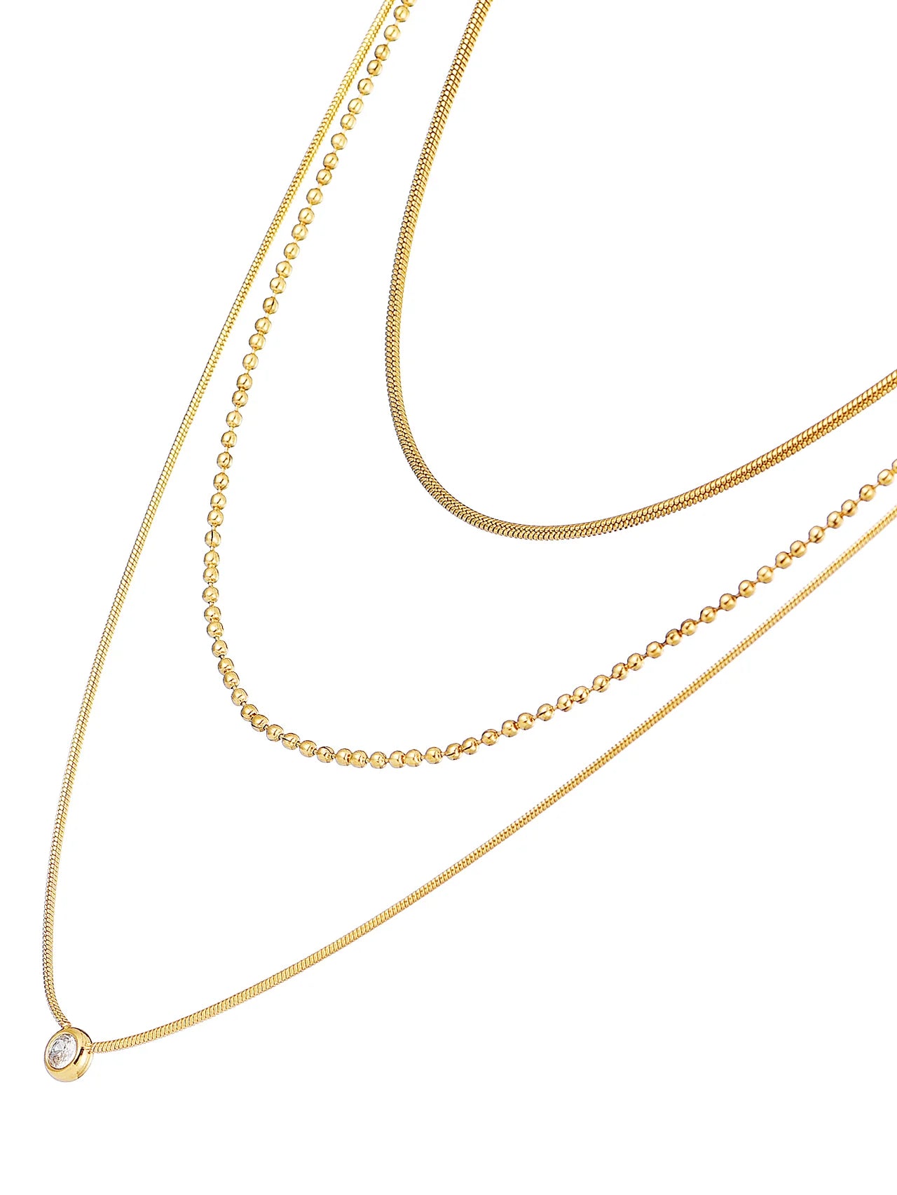 Diamond Trio-Layer Golden Chain Necklace