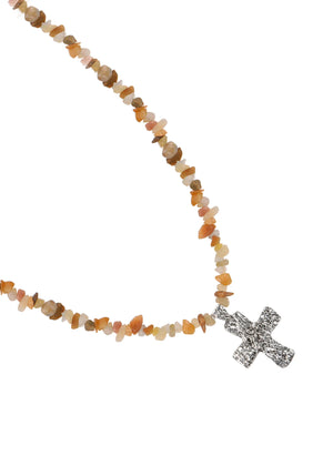 Natural Stone Cross Silver Necklace