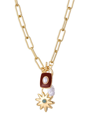 Sun Pearl Red Golden Necklace