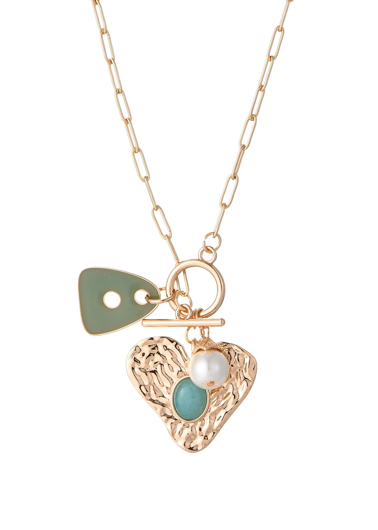 Heart Pearl Blue Golden Necklace