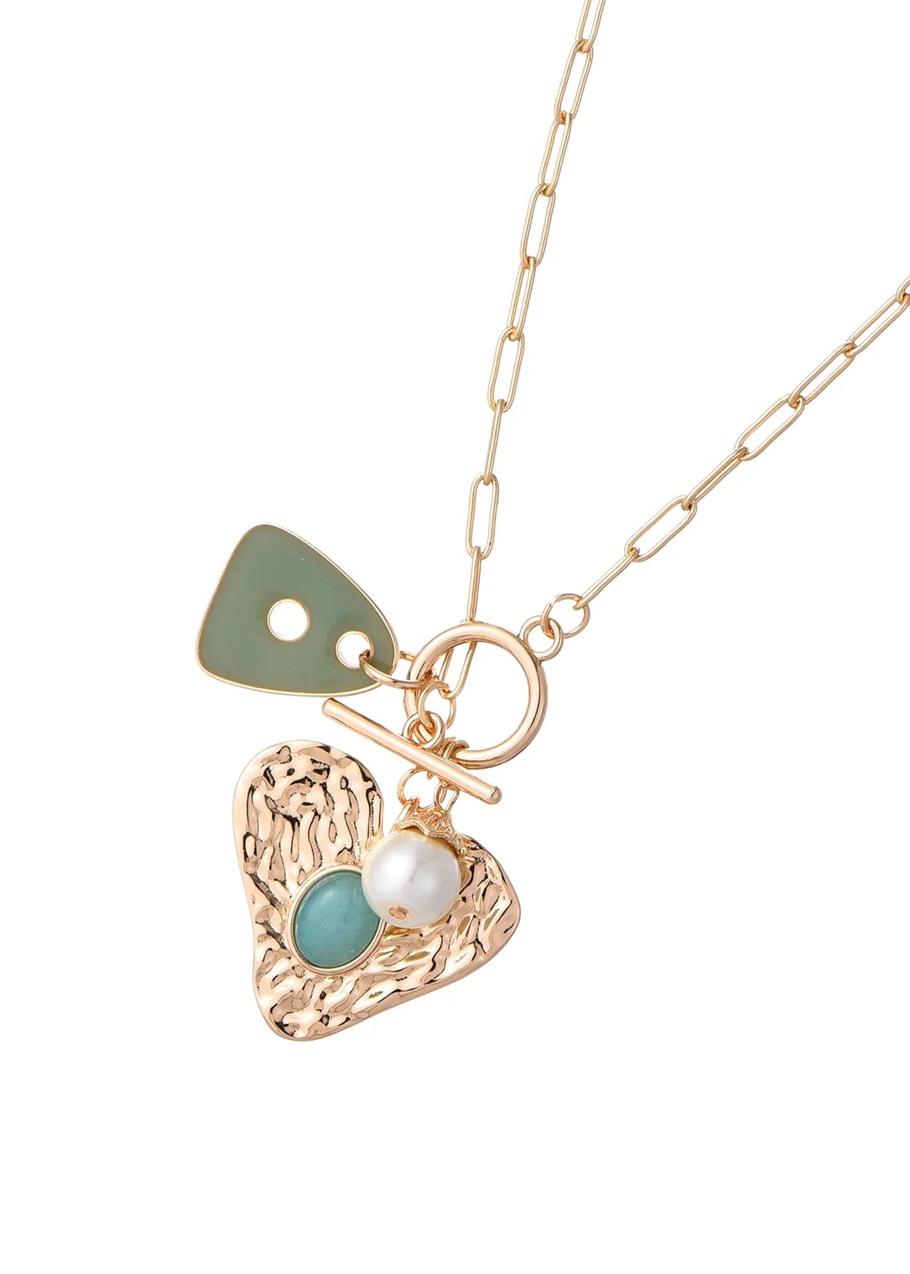 Heart Pearl Blue Golden Necklace