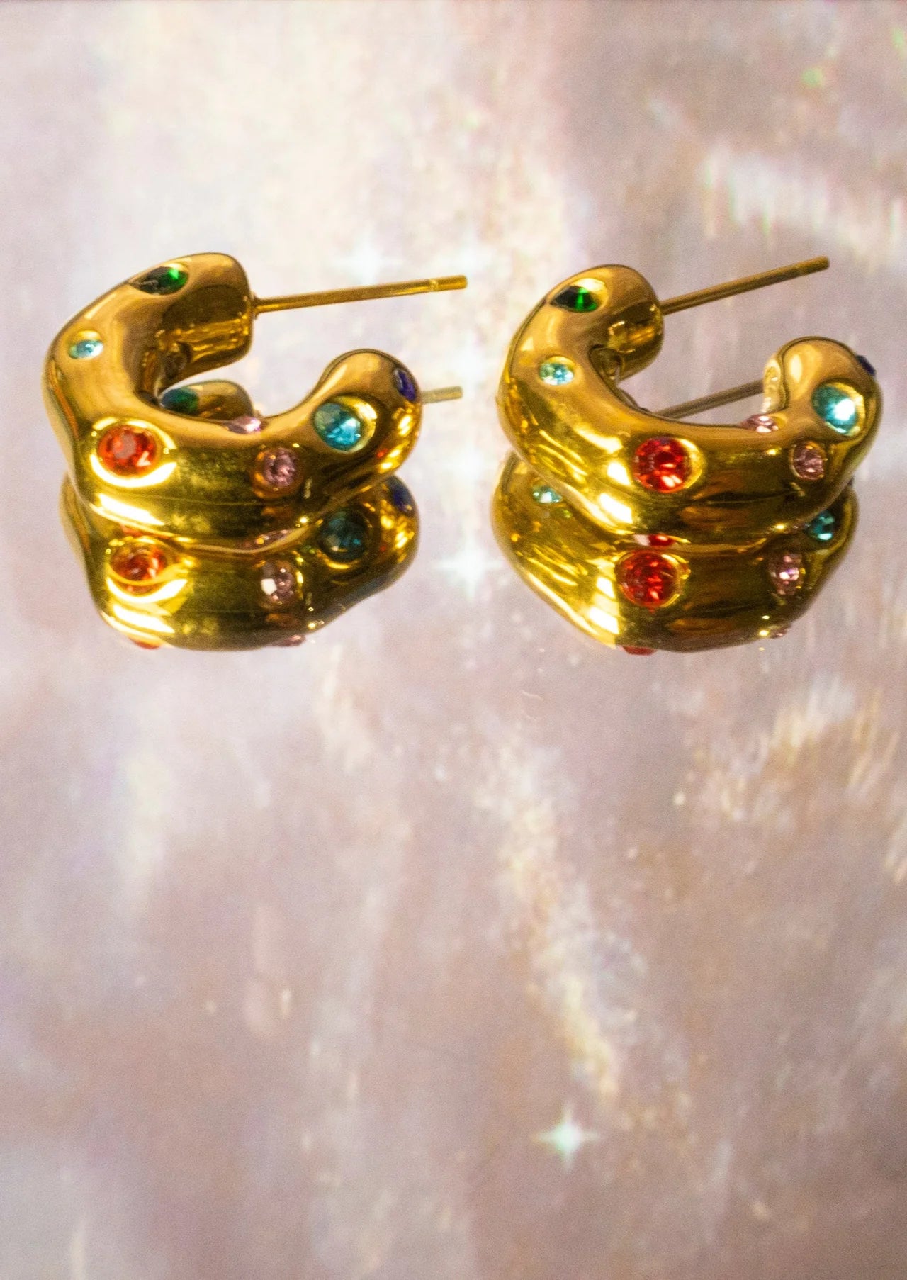 Colored Stone Golden Circle Earrings